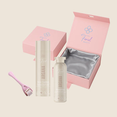 La Box Gamme Argana  : 1 huile Argana 200ml + 1 shampoing Argana 200ml + Un derma-roller